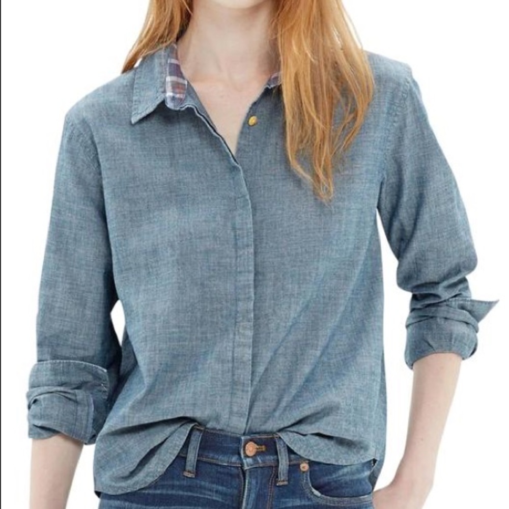 Madewell Blue Denim Crop Button Up
